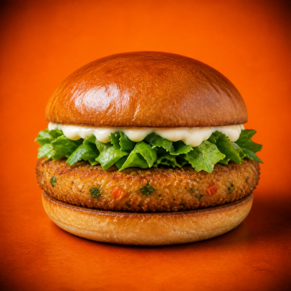 Veggie Burger with fried vegetable patty, fresh lettuce and creamy mayonnaise in a toasted bun from SmashBoxx Sidcup