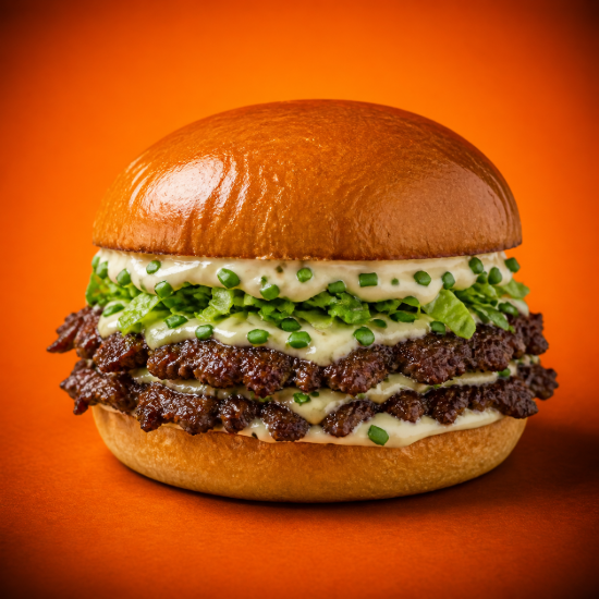 Garlic Smash Burger with double smashed halal beef patties, garlic sauce, fresh lettuce and chives served in toasted brioche buns from SmashBoxx Sidcup