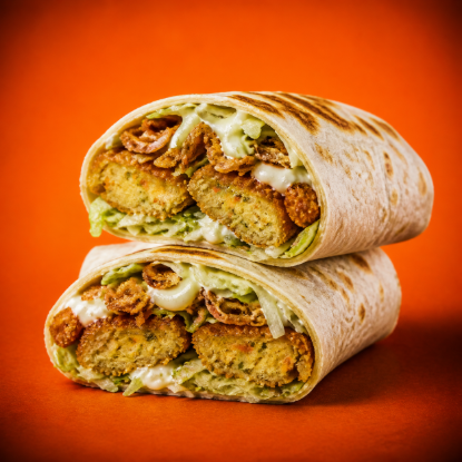Loaded Veggie Wrap with fried vegetable patty, crispy onions, fresh lettuce and mayonnaise wrapped in a soft tortilla from SmashBoxx Sidcup